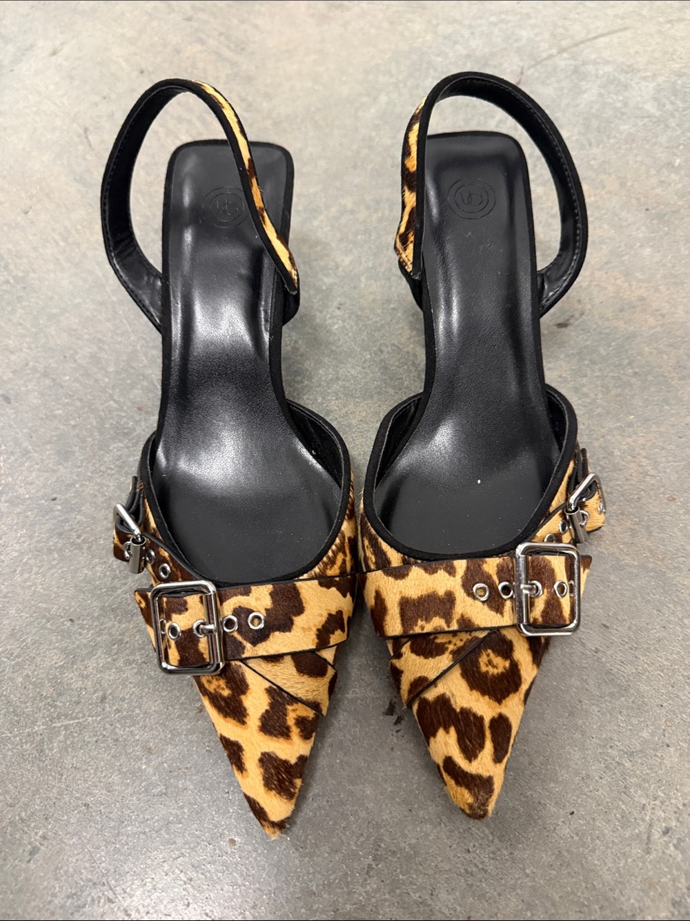 Urban Outfitters Leopard Print Pointed Slingback Heels with Buckle